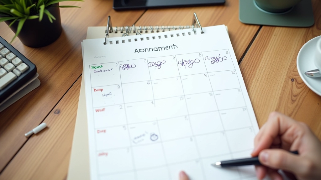 Calendrier avec rendez-vous planifiés sur un bureau professionnel avec stylo et notes