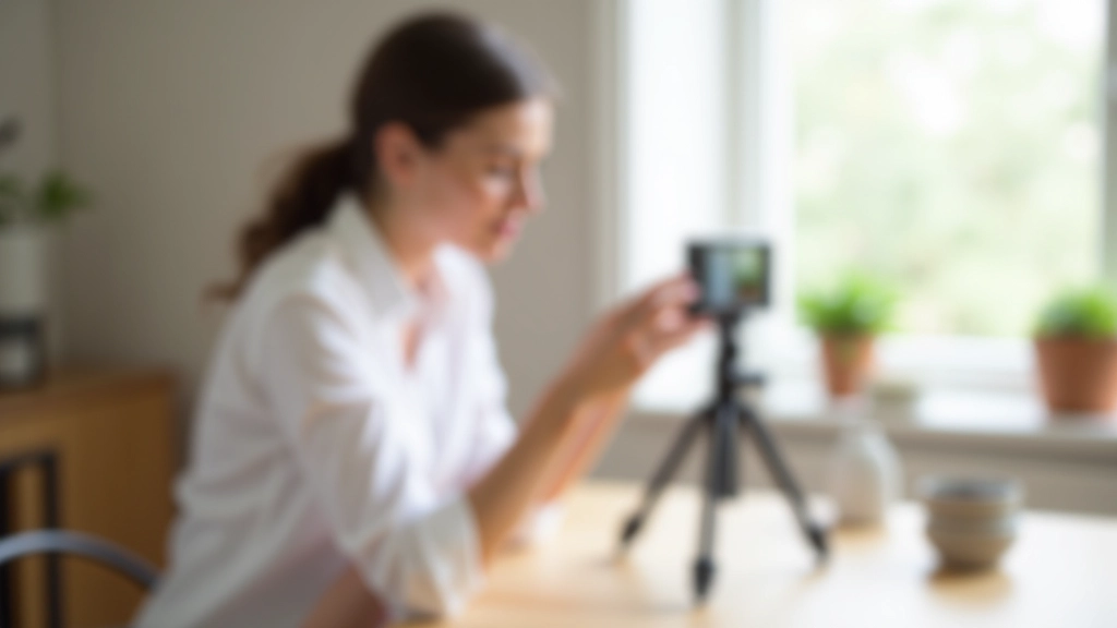 Femme photographiant ses objets personnels pour la location sur une plateforme en ligne